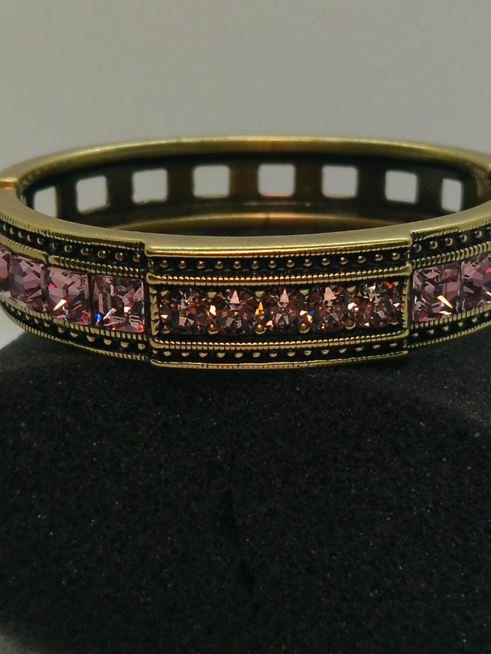 Heidi Daus Pink & Gold Crystal Hinged Bangle Bracelet